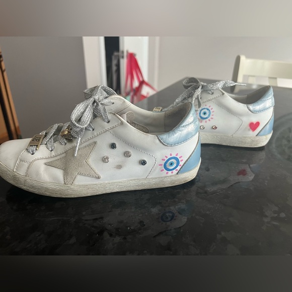GOLDEN GOOSE SNEAKERS: CUSTOM EVIL EYE and HEARTS WITH JEWELS , size 36 - Picture 1 of 7